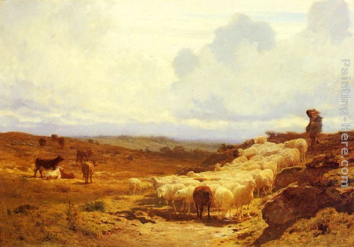 Auguste Bonheur A Shepherd and his Flock